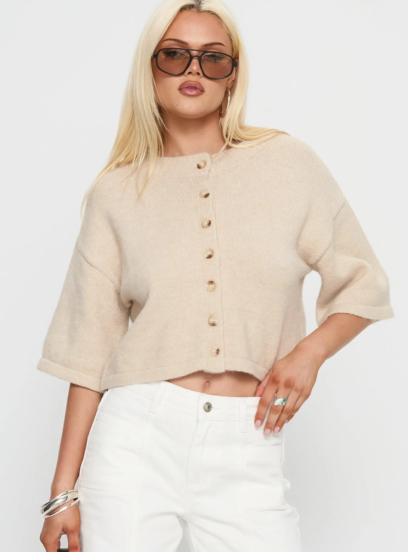 Verina Short Sleeve Knit Cardigan Oat sold by Princess Polly product image thumbnail 2