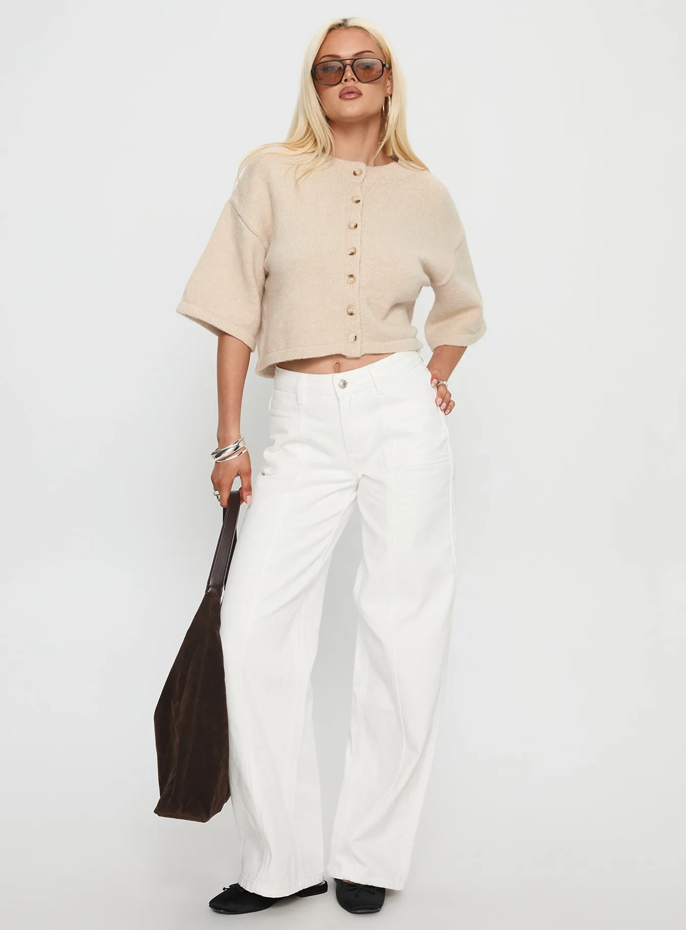 Verina Short Sleeve Knit Cardigan Oat sold by Princess Polly product image thumbnail 3