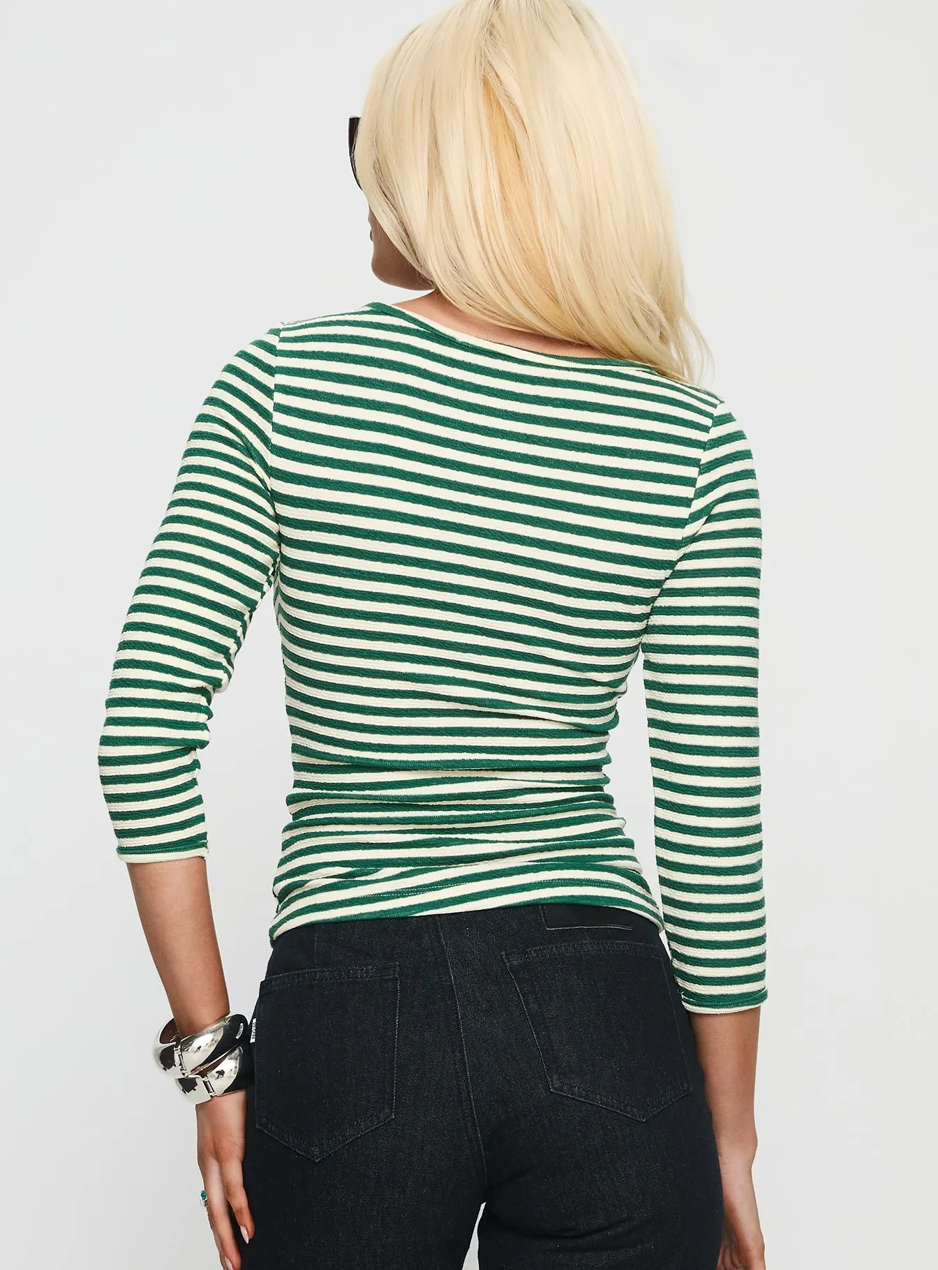 Missouri 3/4 Sleeve Textured Top Green Stripe sold by Princess Polly product image thumbnail 5