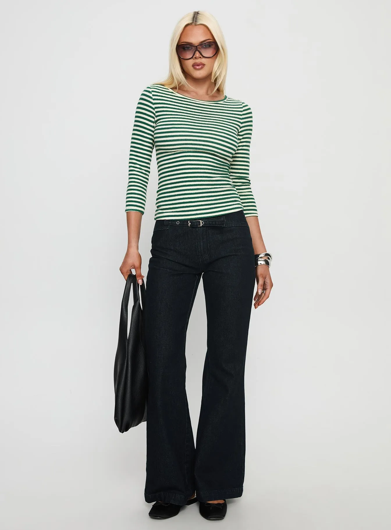 Missouri 3/4 Sleeve Textured Top Green Stripe sold by Princess Polly product image thumbnail 3