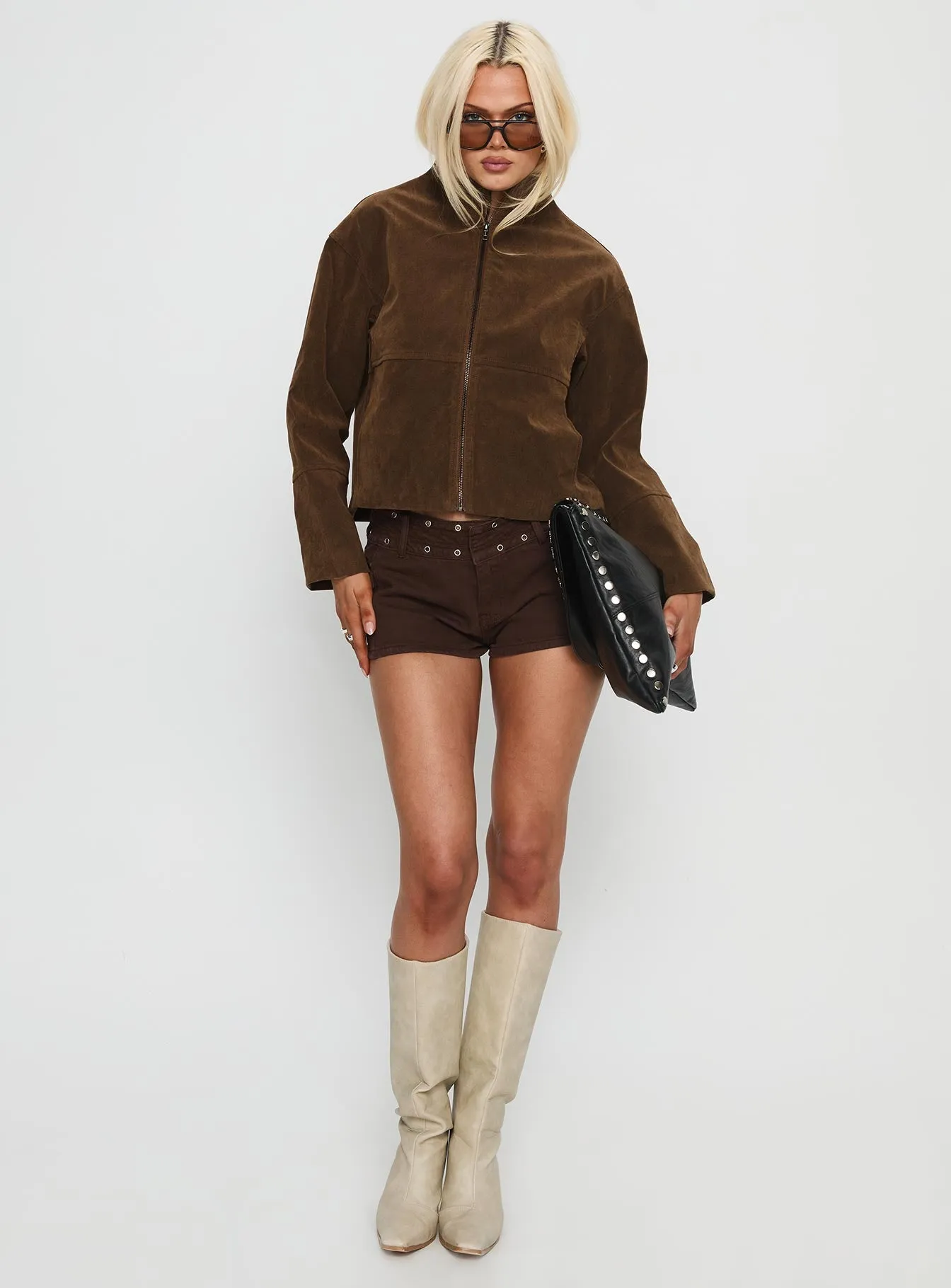 Jessalynn Faux Suede Zip Through Jacket Brown sold by Princess Polly product image thumbnail 3