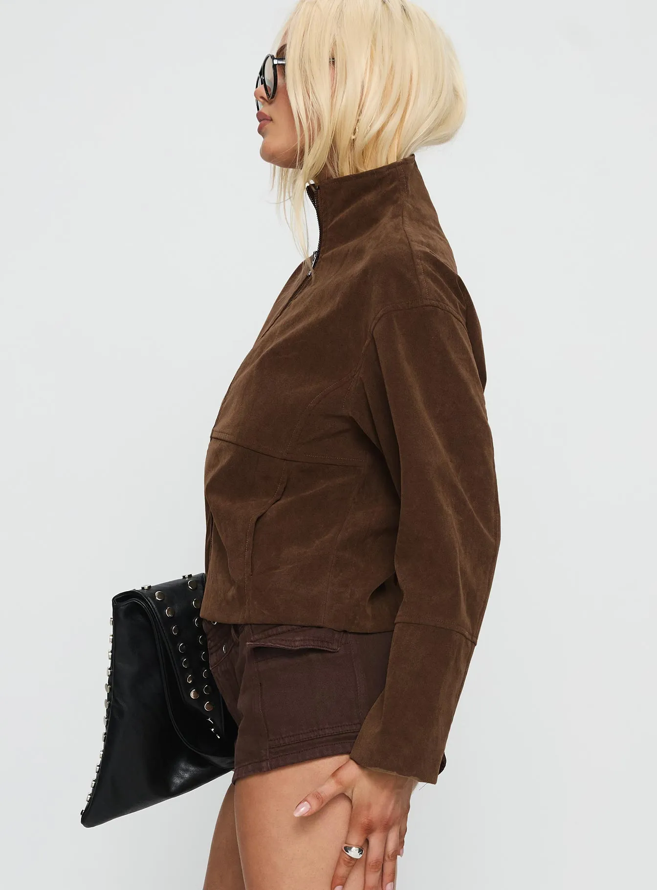 Jessalynn Faux Suede Zip Through Jacket Brown sold by Princess Polly product image thumbnail 4