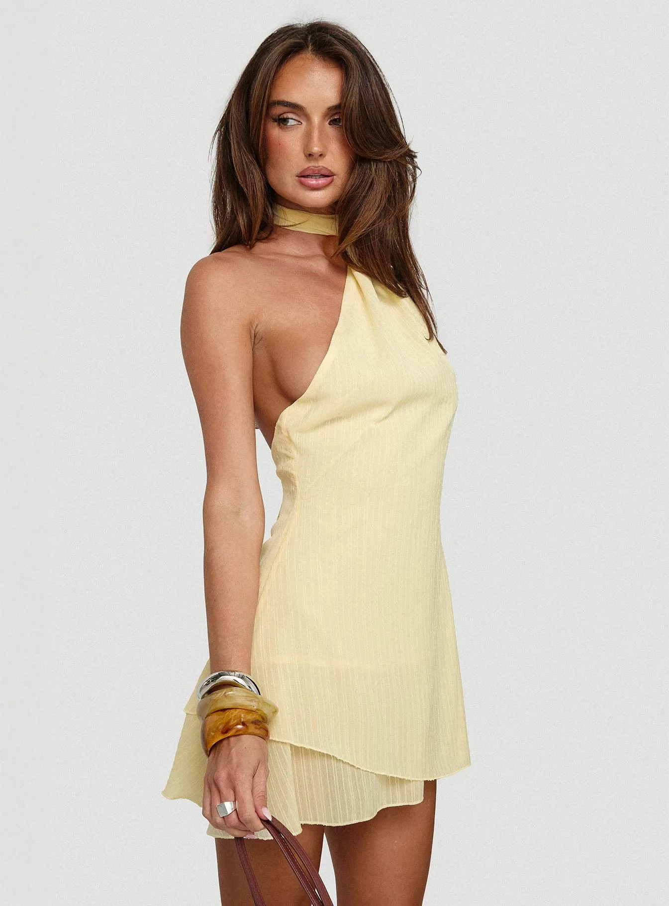 Infinito Scarf Tie Mini Dress Lemon sold by Princess Polly