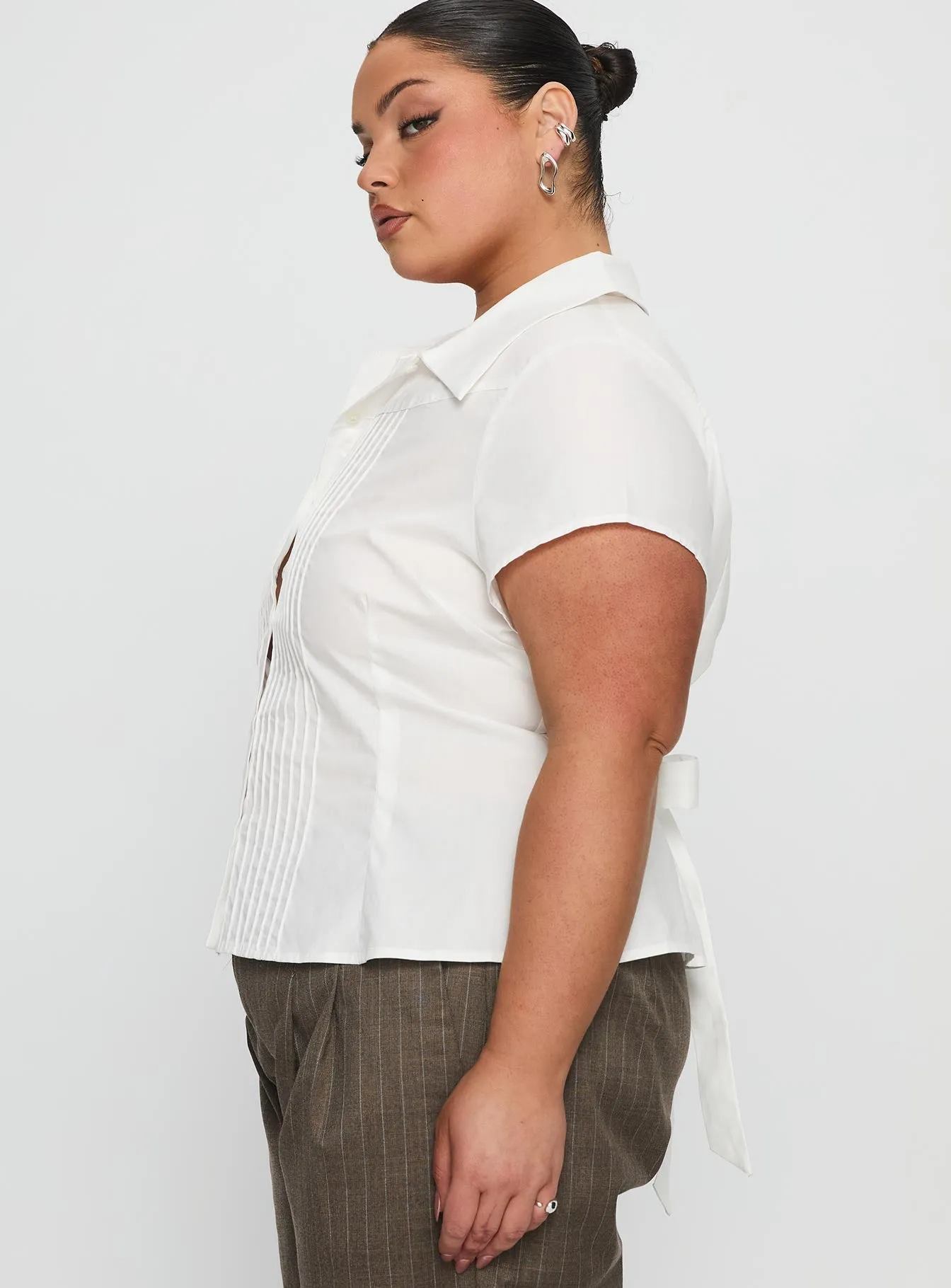 Akiyo Button Up Blouse Top White Curve sold by Princess Polly product image thumbnail 4