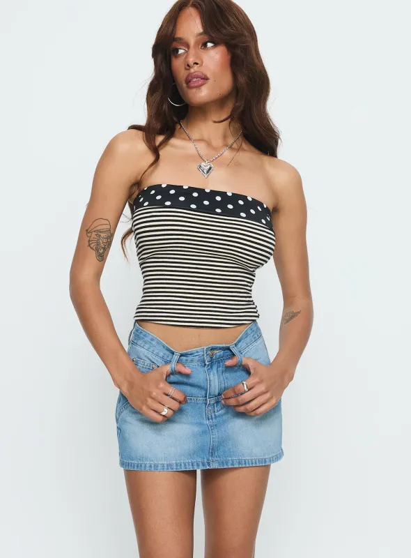 Cailin Denim Mini Skirt Light Blue Wash sold by Princess Polly