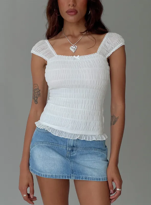 Honeymooner Cap Sleeve Frill Top White sold by Princess Polly