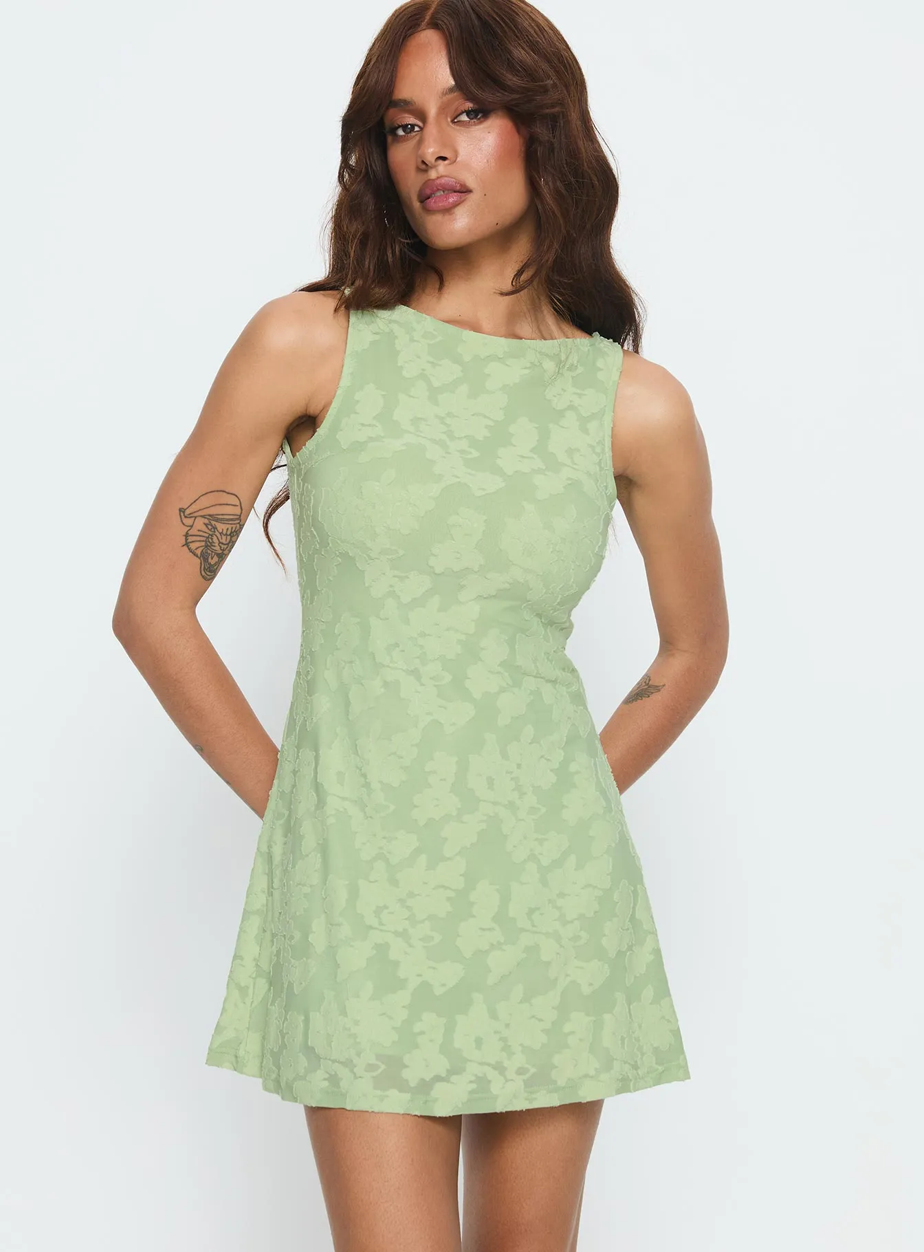 Charming Life Boat Neck Mini Dress Green Floral sold by Princess Polly