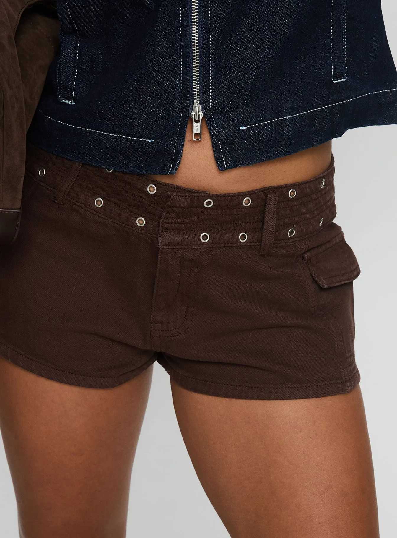 Reno Eyelet Micro Shorts Brown Wash sold by Princess Polly product image thumbnail 5