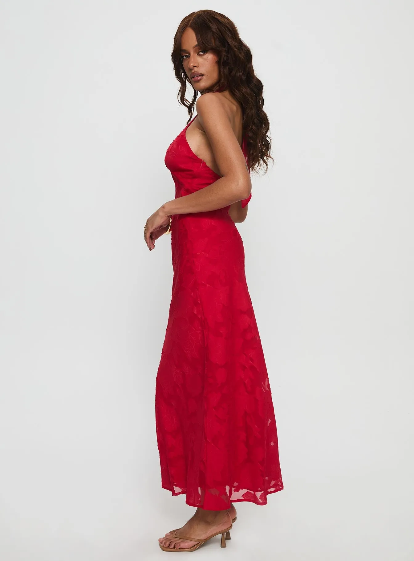 Ending Credits Halter Twist Maxi Dress Red Burnout sold by Princess Polly product image thumbnail 3