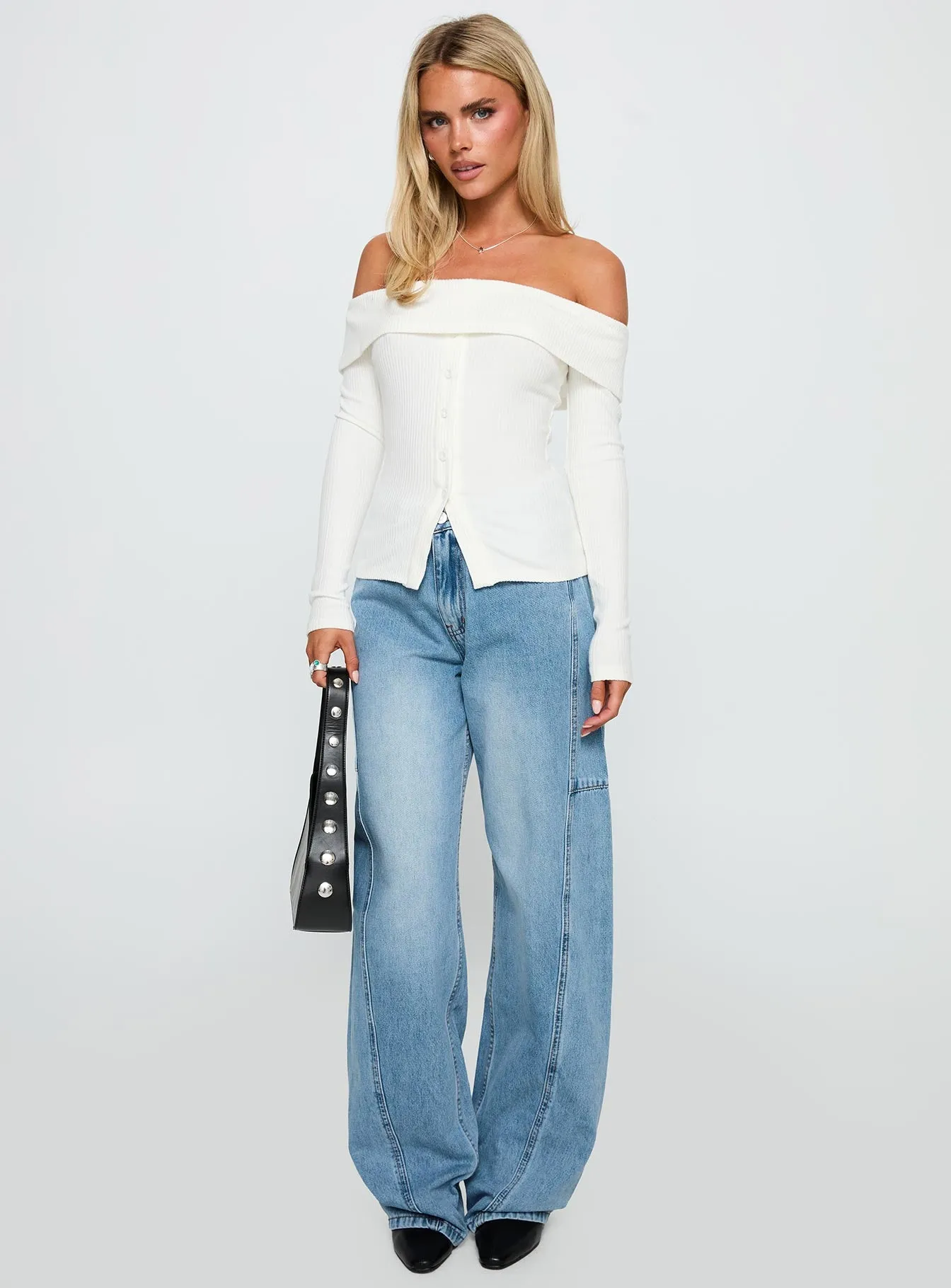 Dusk Dipped Off Shoulder Top White sold by Princess Polly product image thumbnail 3