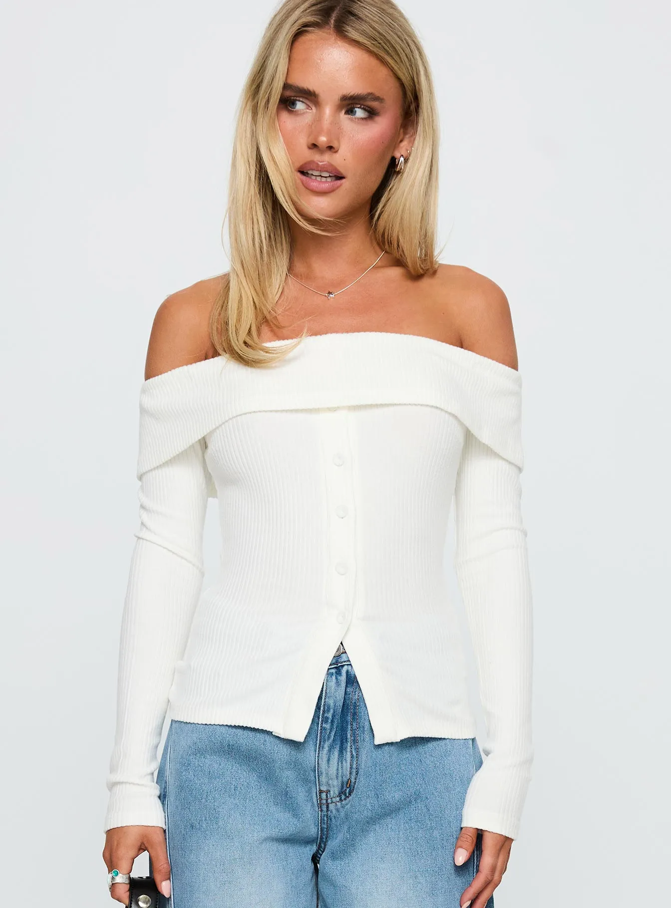 Dusk Dipped Off Shoulder Top White sold by Princess Polly product image thumbnail 2