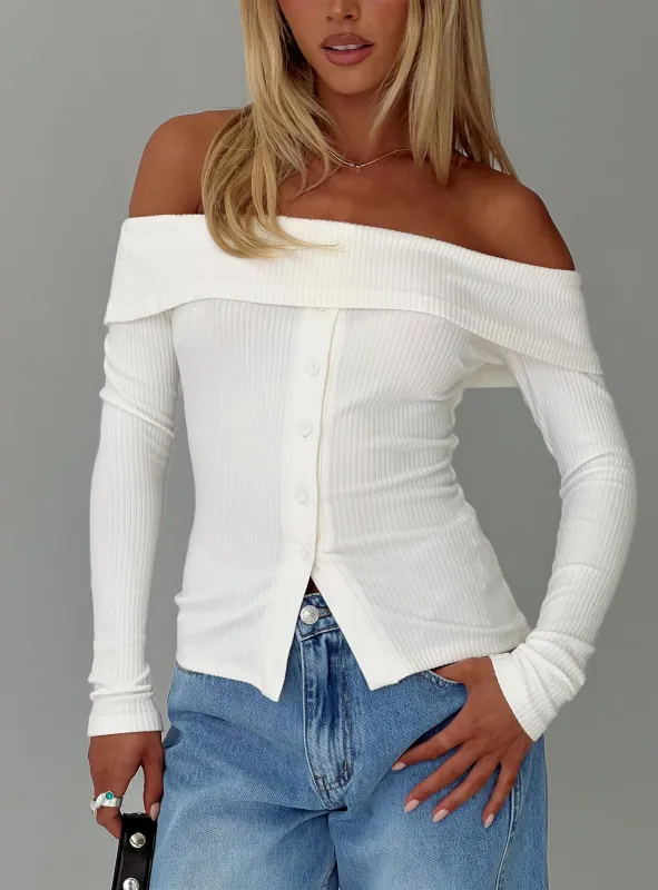 Dusk Dipped Off Shoulder Top White sold by Princess Polly