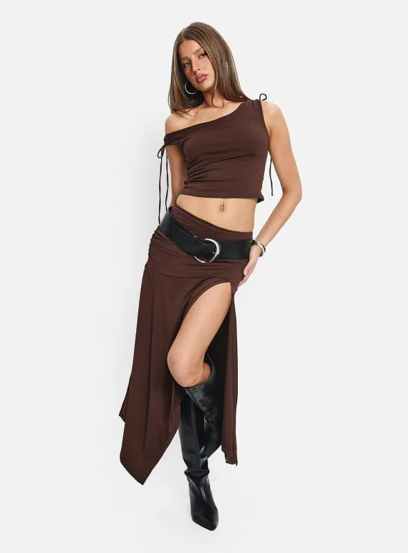 Azlynn Off Shoulder Set Brown sold by Princess Polly