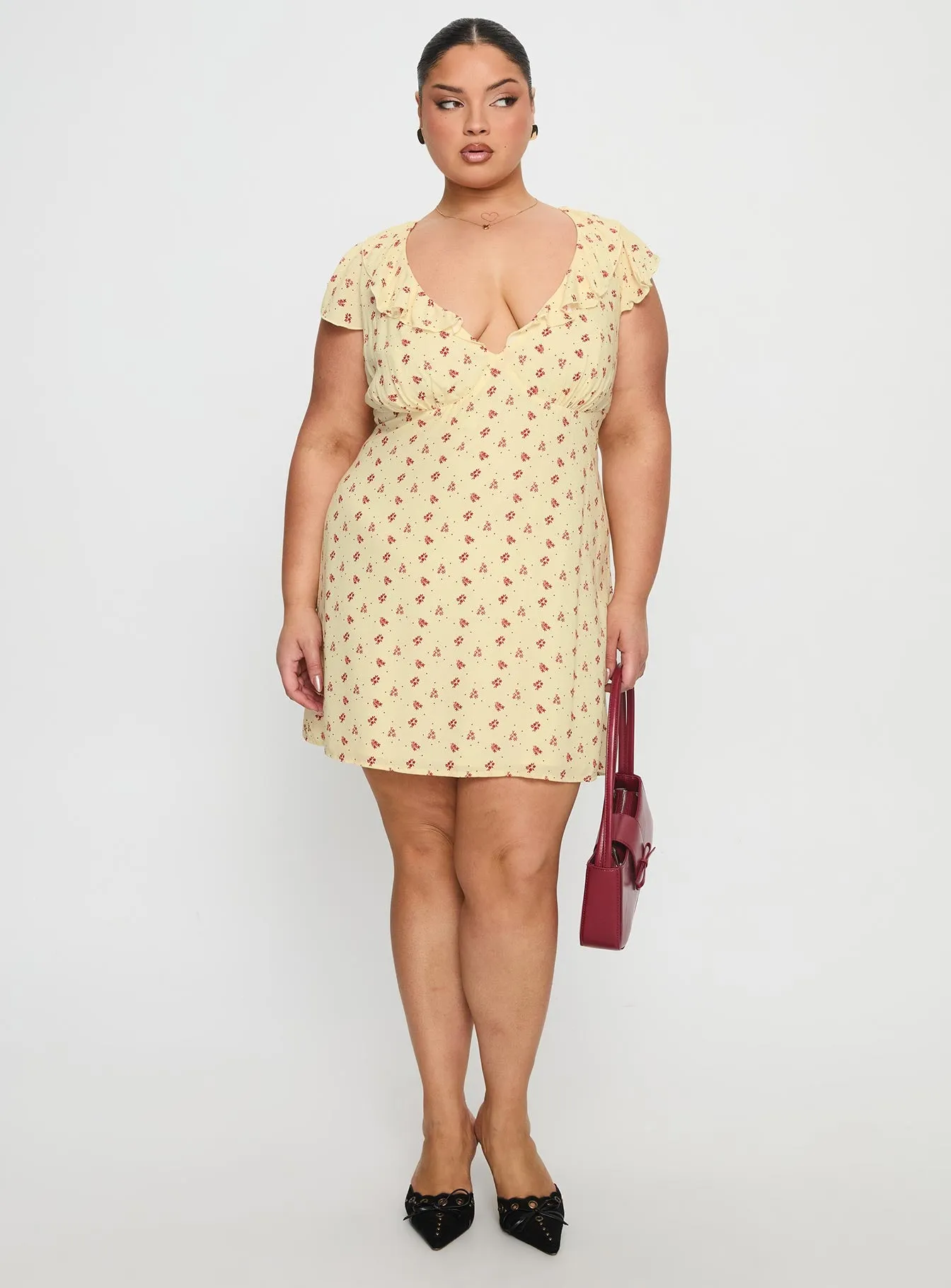 Just Me And You Frill Mini Dress Yellow Floral Curve sold by Princess Polly product image thumbnail 3