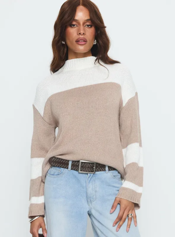 Brandalyn Contrast Mock Neck Knit Sweater Multi sold by Princess Polly