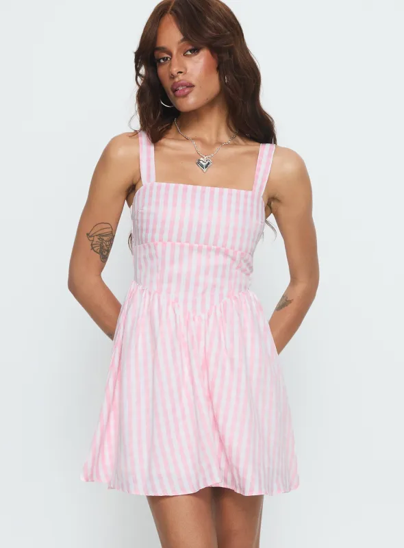 Yoselyn Pleat Mini Dress Pink Check sold by Princess Polly