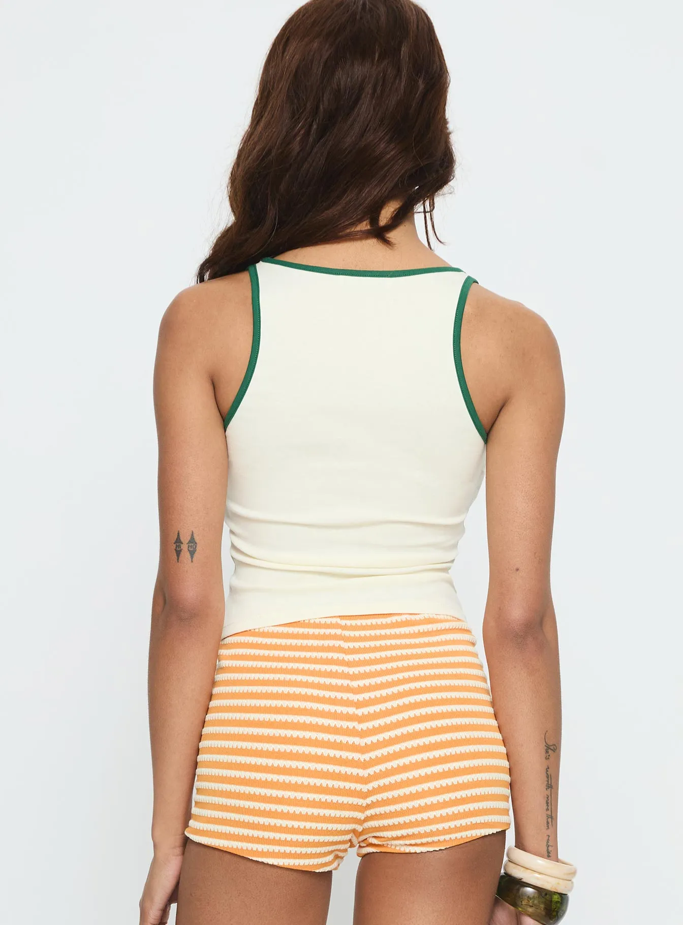 Sardina Contrast Trim Tank Top Cream / Green sold by Princess Polly product image thumbnail 4