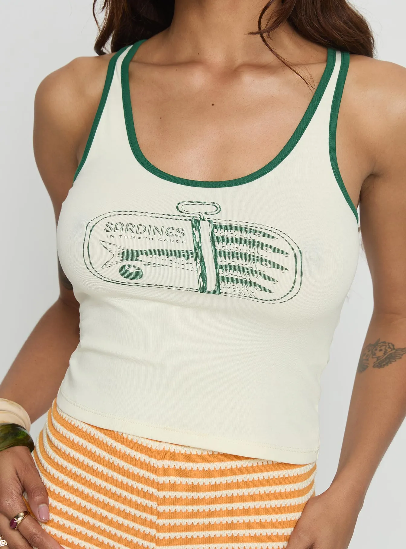 Sardina Contrast Trim Tank Top Cream / Green sold by Princess Polly product image thumbnail 5