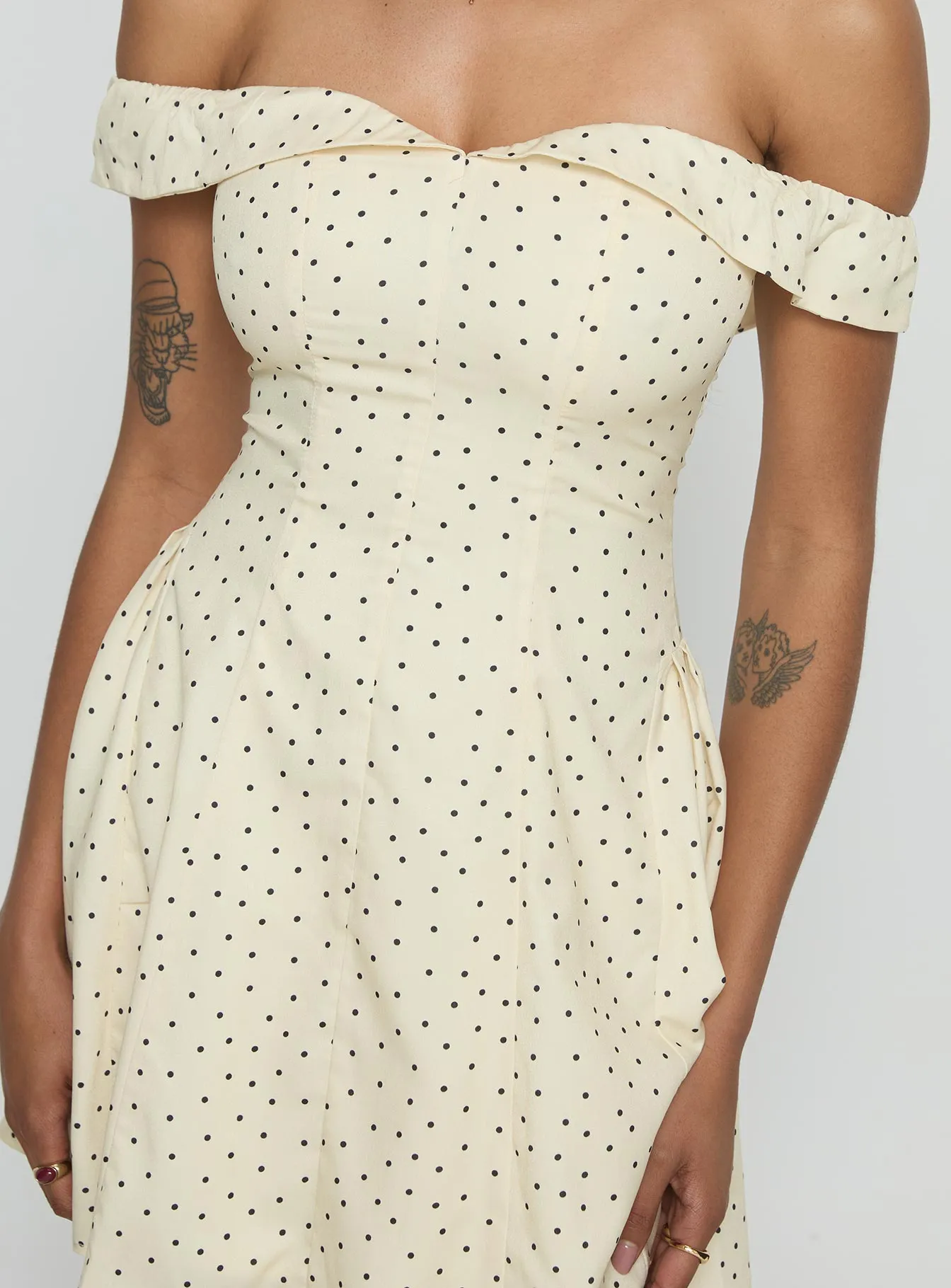 Rosebud Off The Shoulder Mini Dress Yellow / Polka Dot sold by Princess Polly product image thumbnail 5