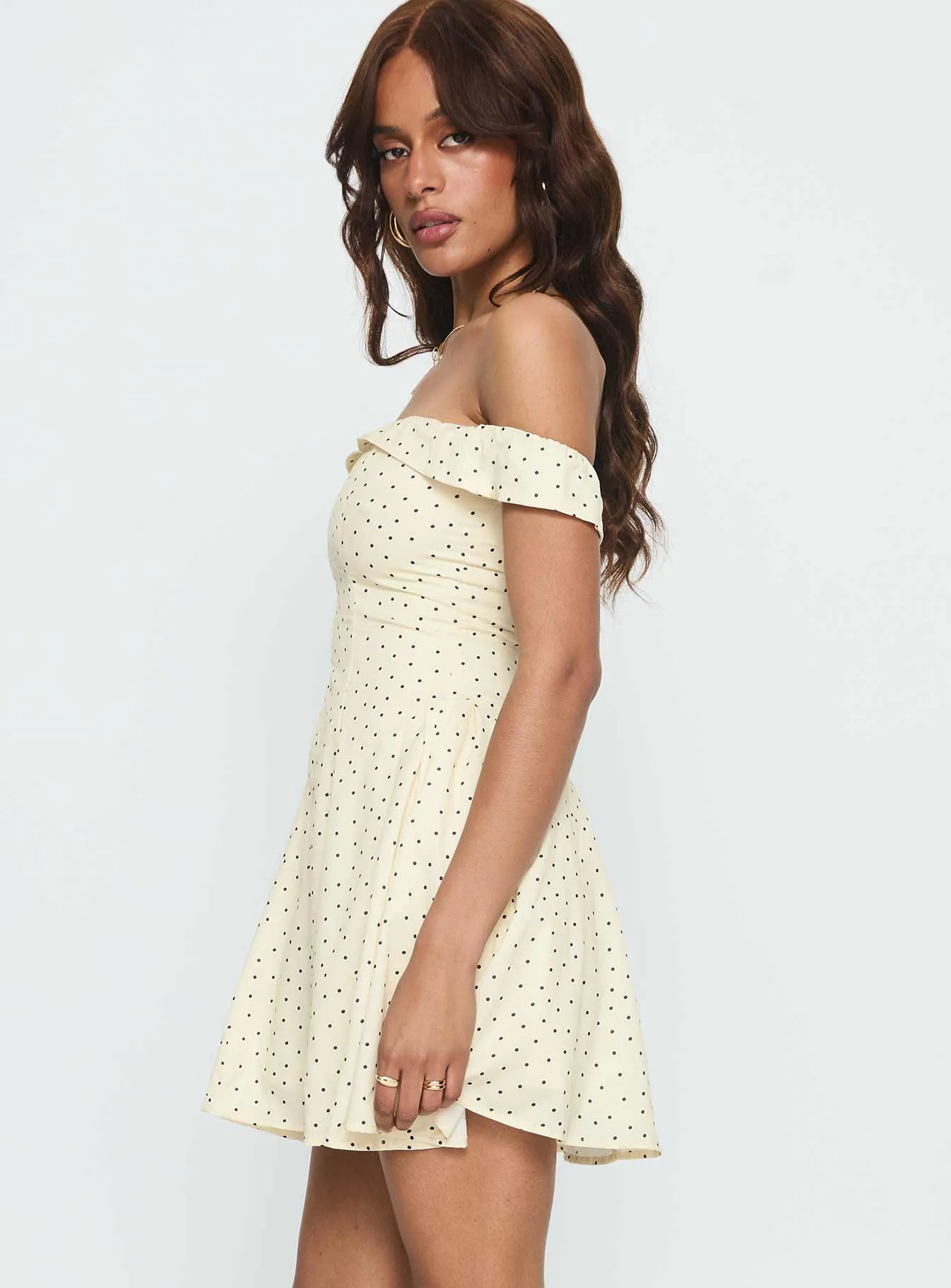 Rosebud Off The Shoulder Mini Dress Yellow / Polka Dot sold by Princess Polly product image thumbnail 3