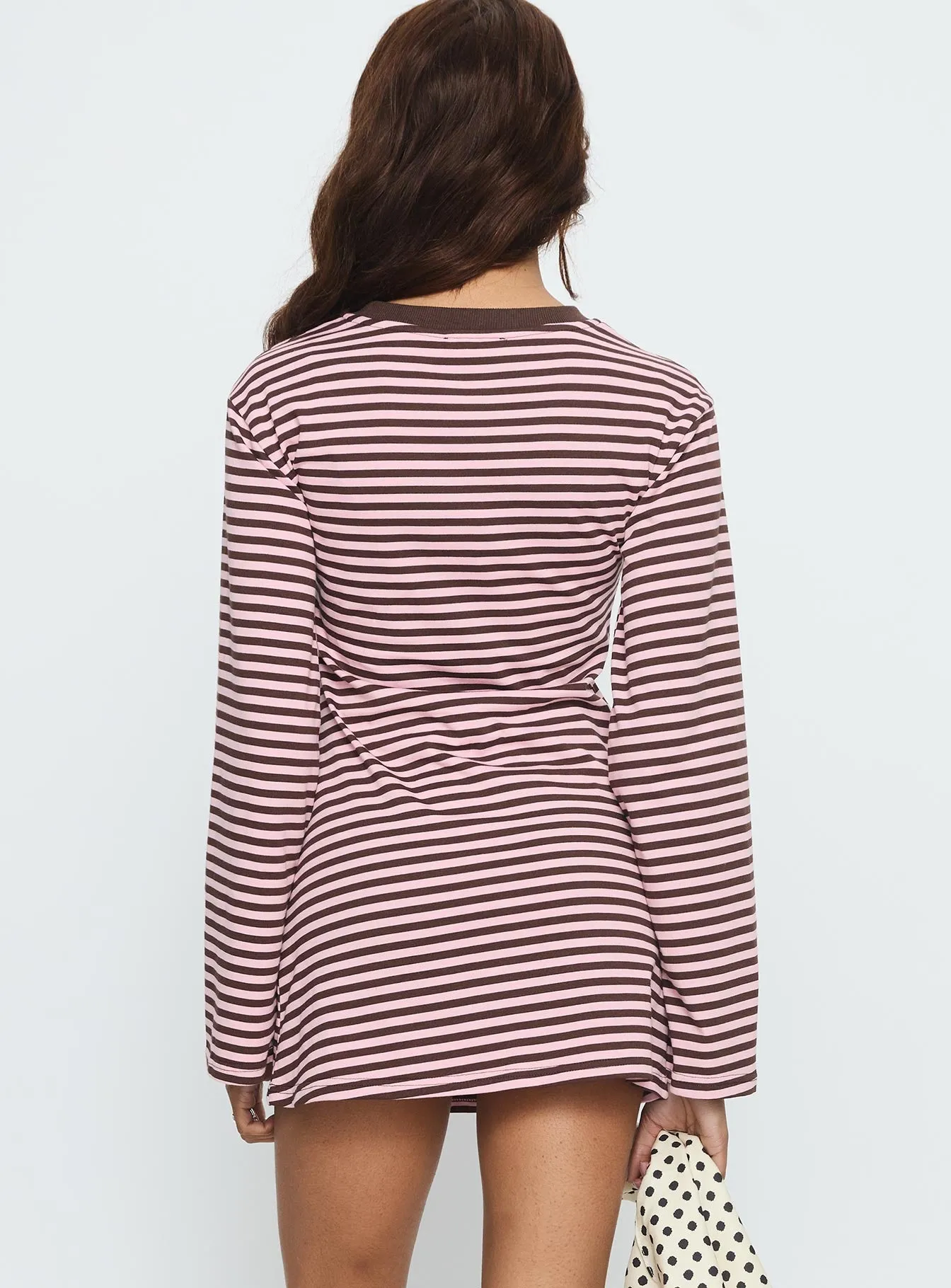 Lulolah Long Sleeve Mini Dress Chocolate / Pink Stripe sold by Princess Polly product image thumbnail 4