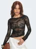 Mellissa Long Sleeve Sheer Textured Top Black sold by Princess Polly