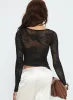 Mellissa Long Sleeve Sheer Textured Top Black sold by Princess Polly