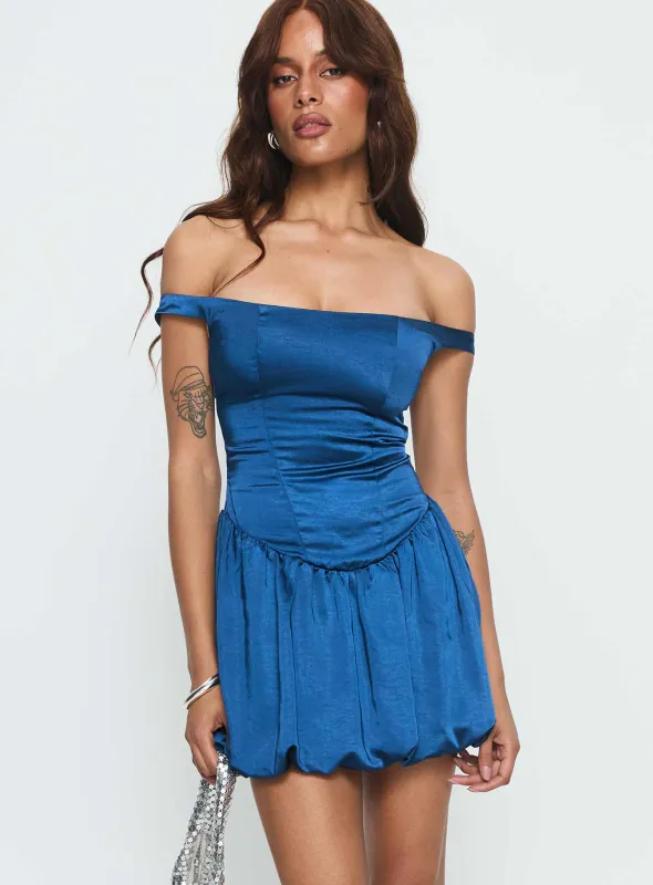 Elesia Off Shoulder Corset Mini Dress Navy sold by Princess Polly