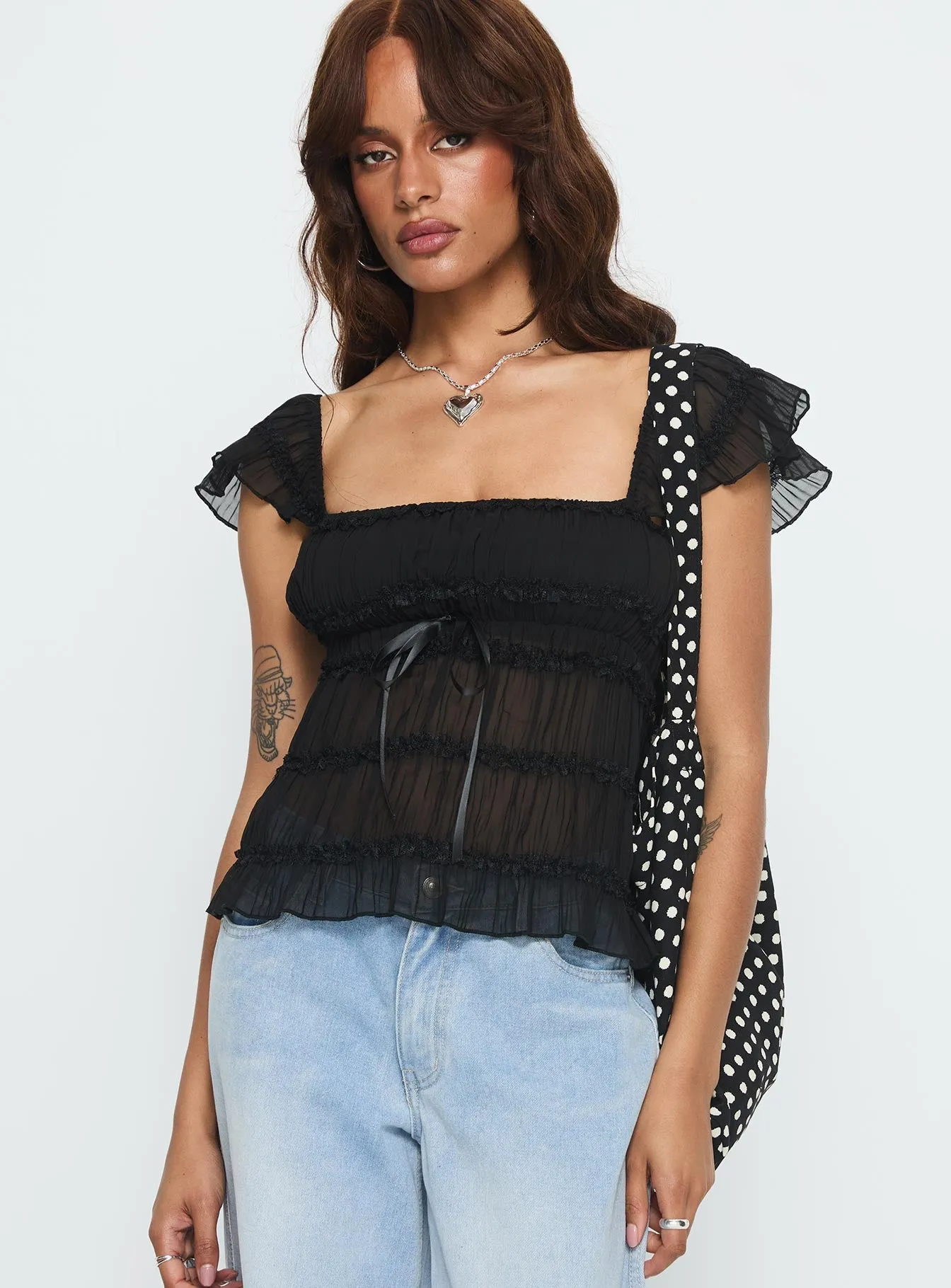 Brighter Than Stars Tiered Top Black sold by Princess Polly