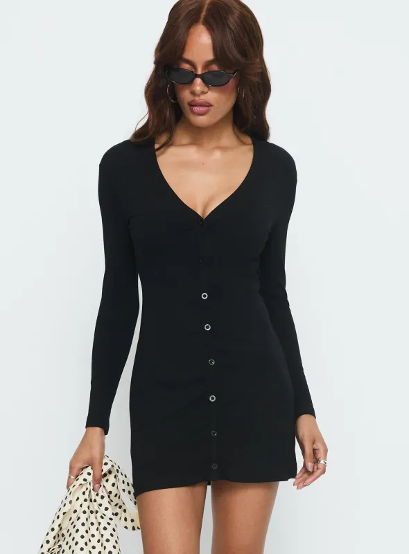 Tereza Long Sleeve Jersey Mini Dress Black sold by Princess Polly