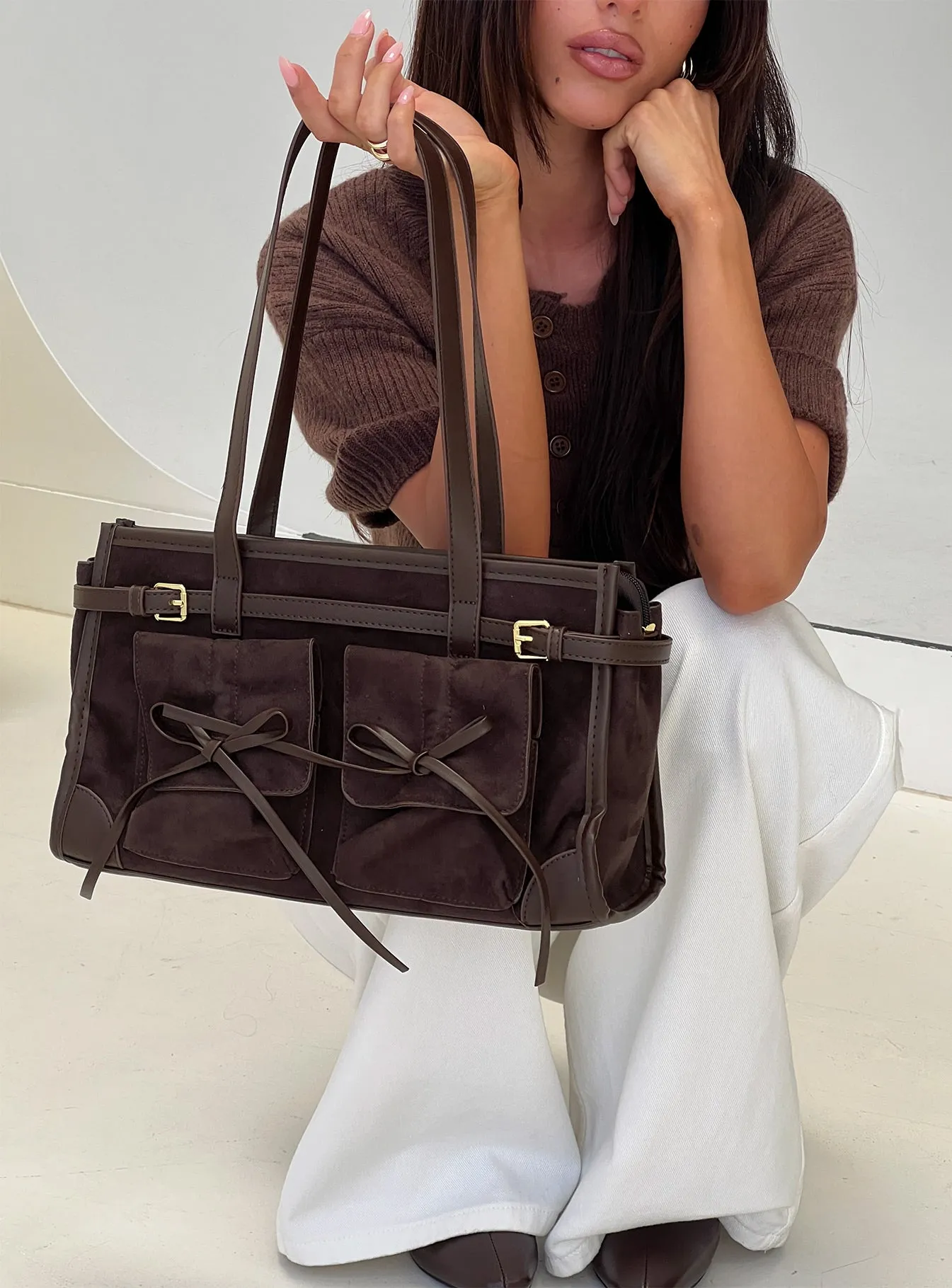 Beaming Bow Detail Shoulder Bag Brown sold by Princess Polly