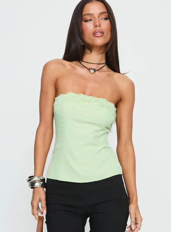 Ettore Lace Trim Strapless Top Sage sold by Princess Polly