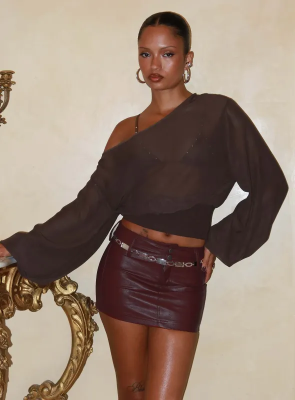 Idalina Slouchy Chiffon Top Brown sold by Princess Polly