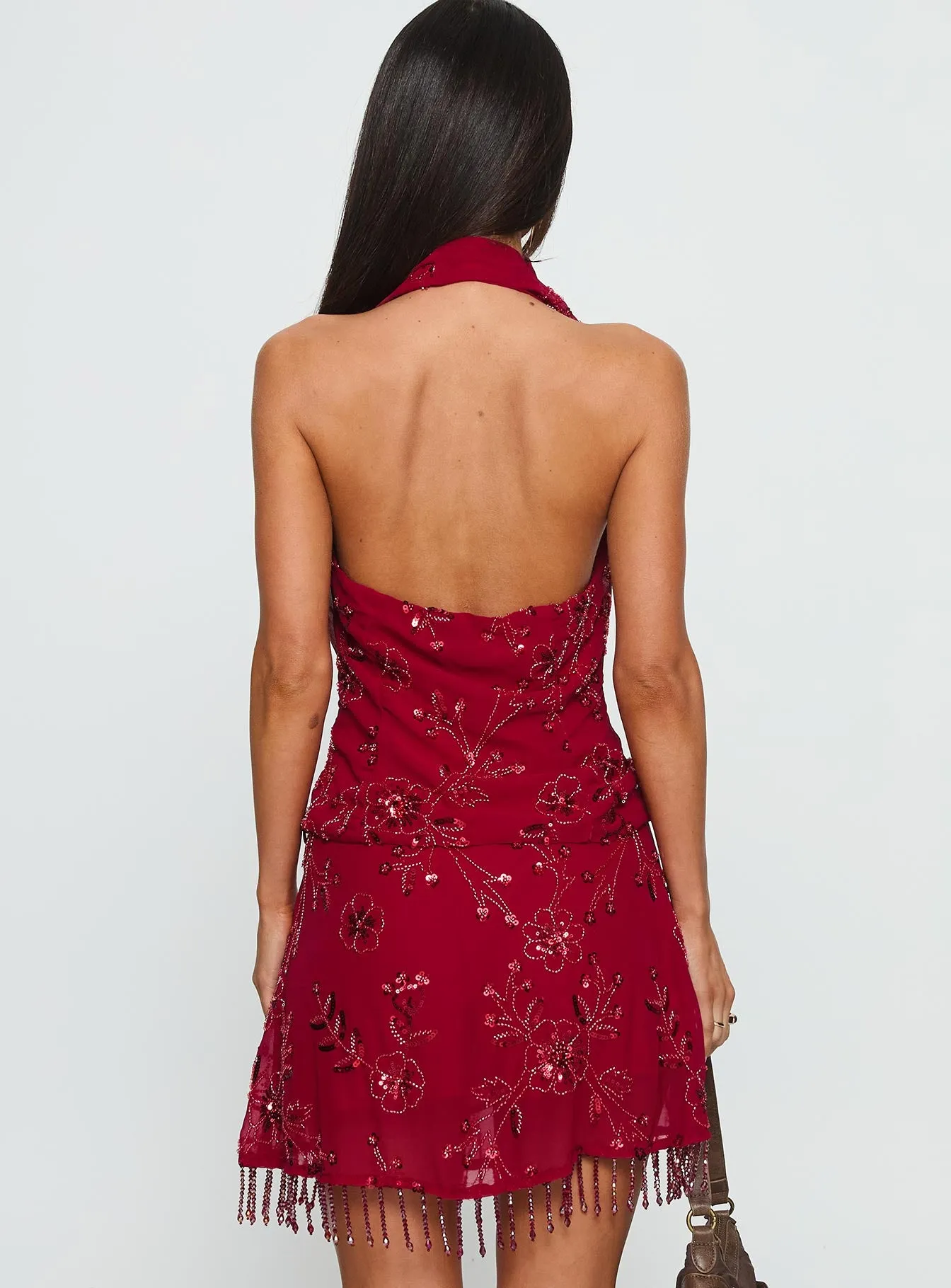 Twilight Zone Beaded Mini Skirt Red sold by Princess Polly product image thumbnail 5