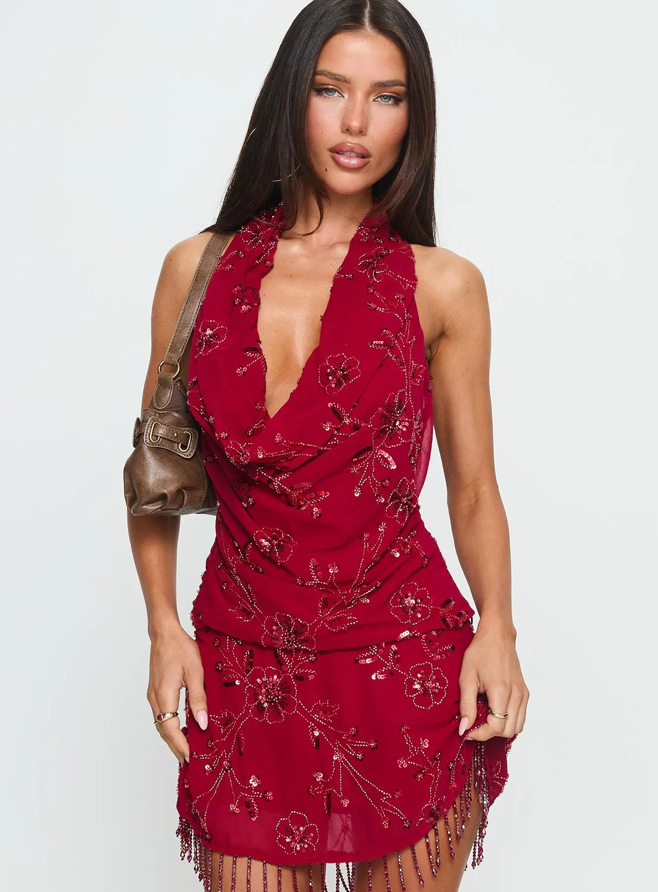 Twilight Zone Beaded Cowl Neck Top Red sold by Princess Polly product image thumbnail 2