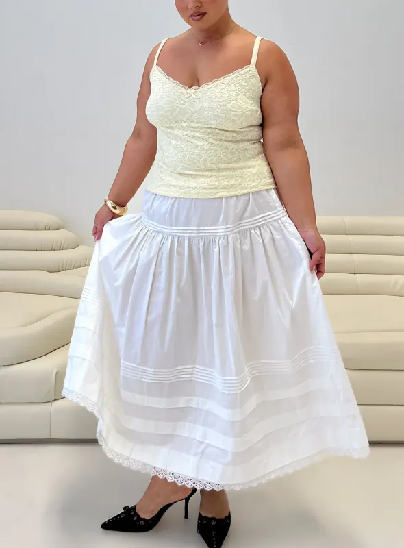 Calling For You Flowy Maxi Skirt White Curve sold by Princess Polly