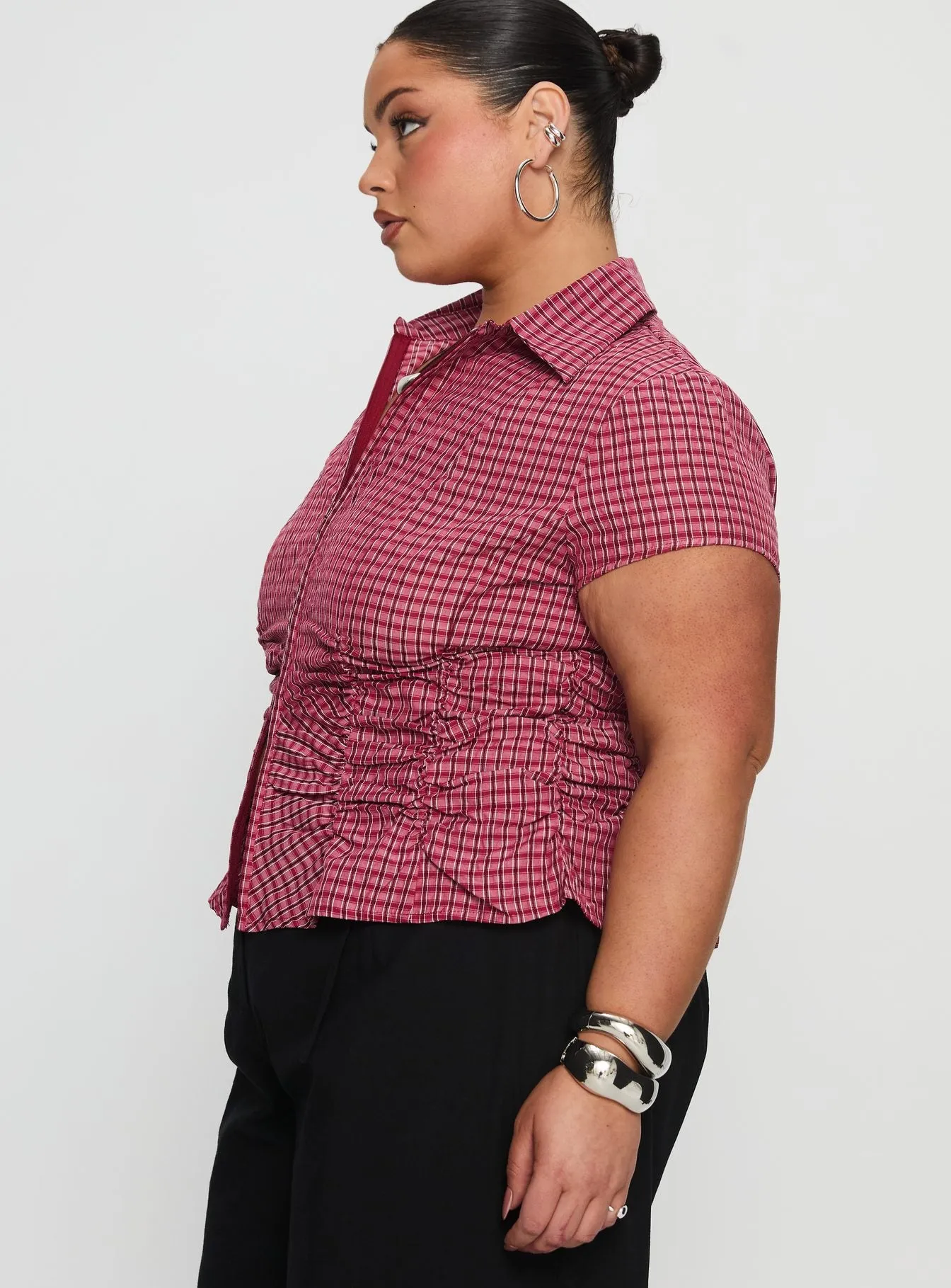 Meryn Ruched Top Red Check Curve sold by Princess Polly product image thumbnail 4