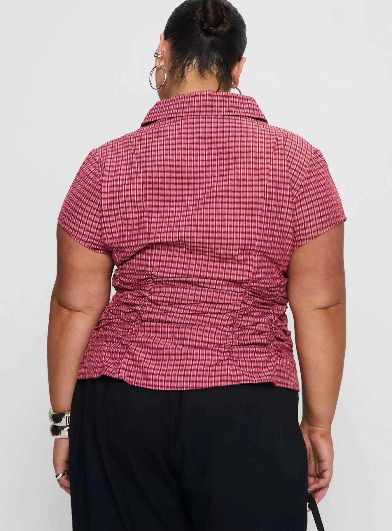 Meryn Ruched Top Red Check Curve sold by Princess Polly product image thumbnail 5