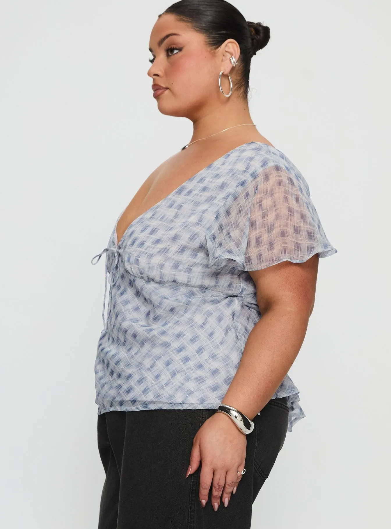 My Last Love Top Blue Check Curve sold by Princess Polly product image thumbnail 3
