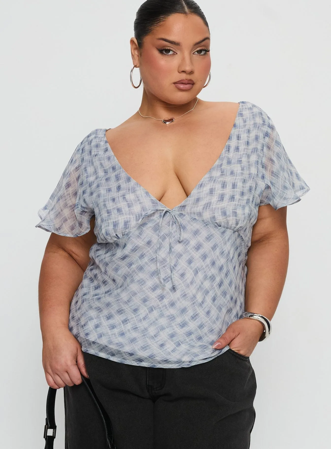 My Last Love Top Blue Check Curve sold by Princess Polly