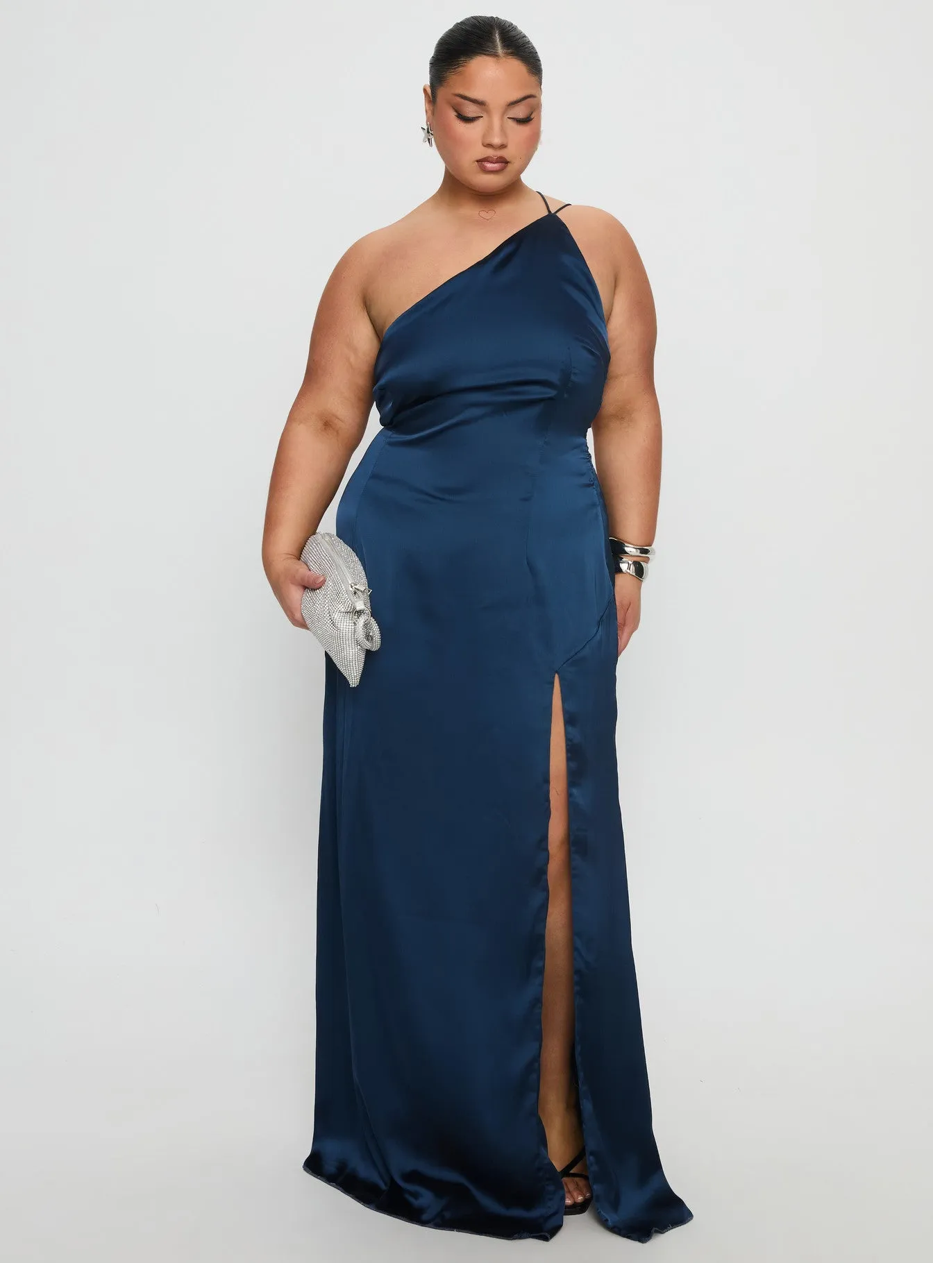Kiss Of Life Satin Maxi Dress Navy Curve sold by Princess Polly product image thumbnail 3