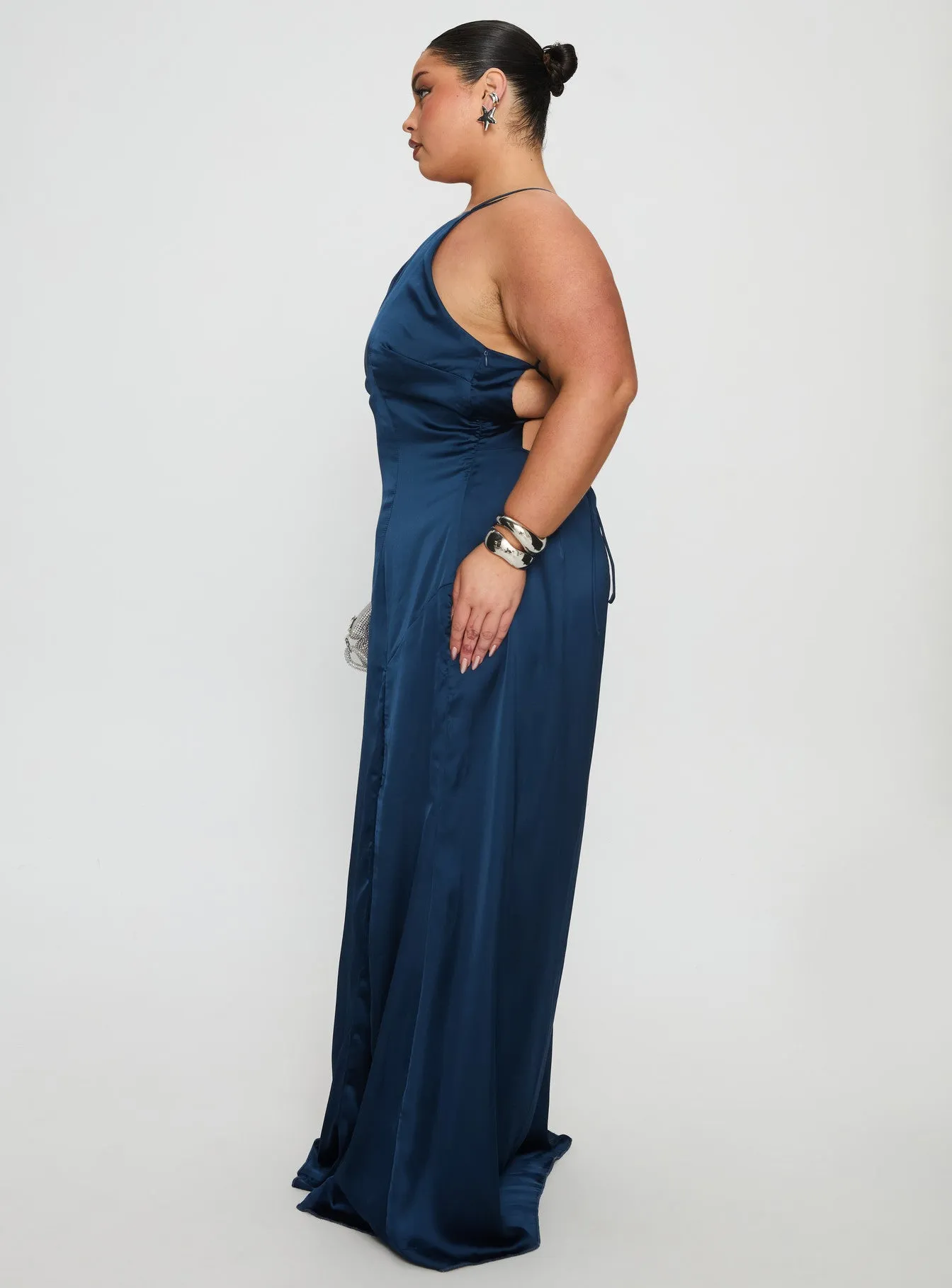 Kiss Of Life Satin Maxi Dress Navy Curve sold by Princess Polly product image thumbnail 4