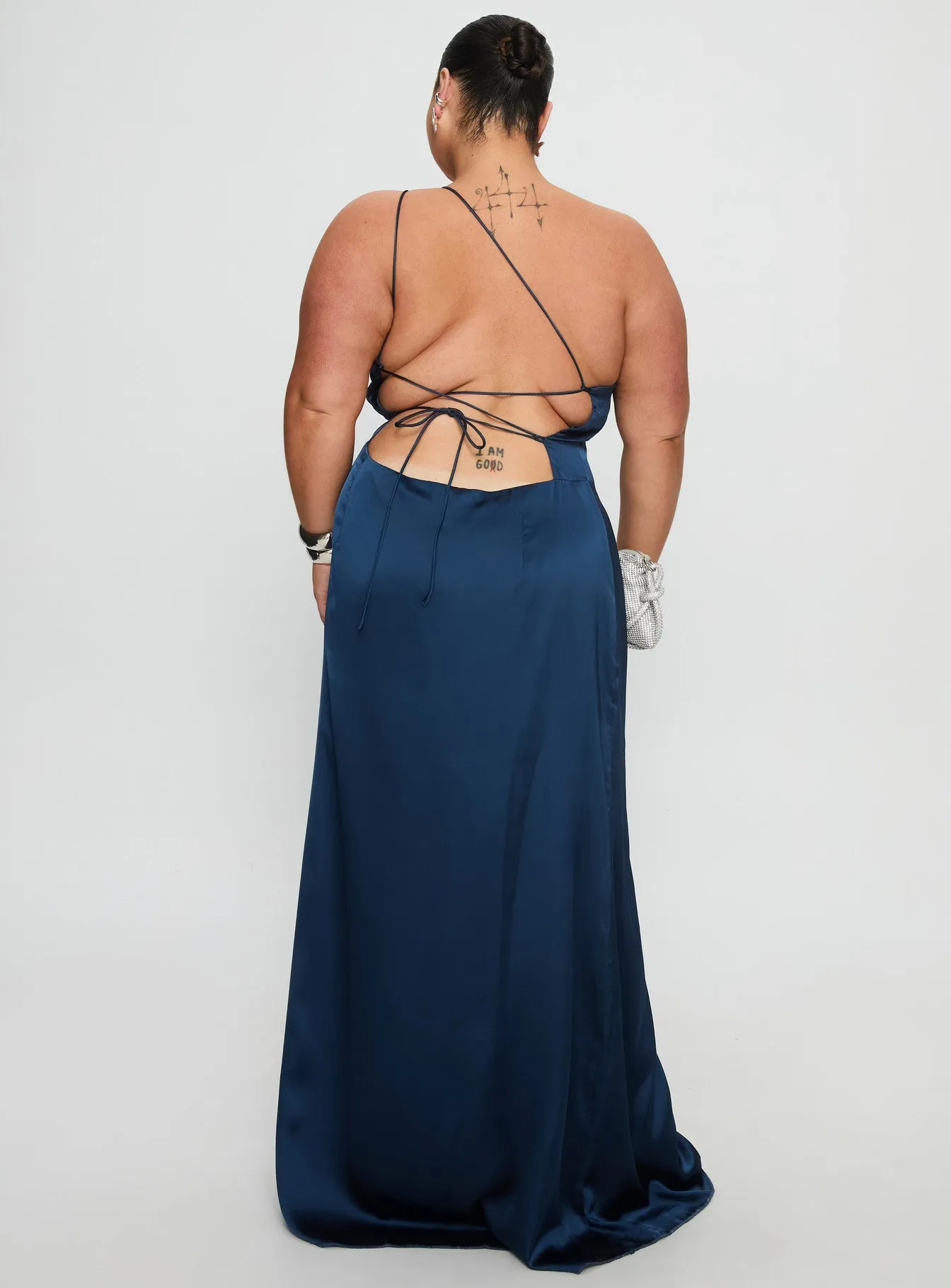 Kiss Of Life Satin Maxi Dress Navy Curve sold by Princess Polly product image thumbnail 5