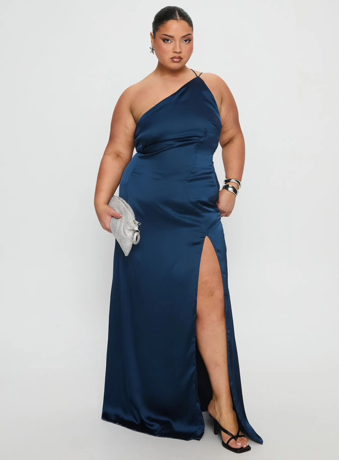 Kiss Of Life Satin Maxi Dress Navy Curve sold by Princess Polly product image thumbnail 2