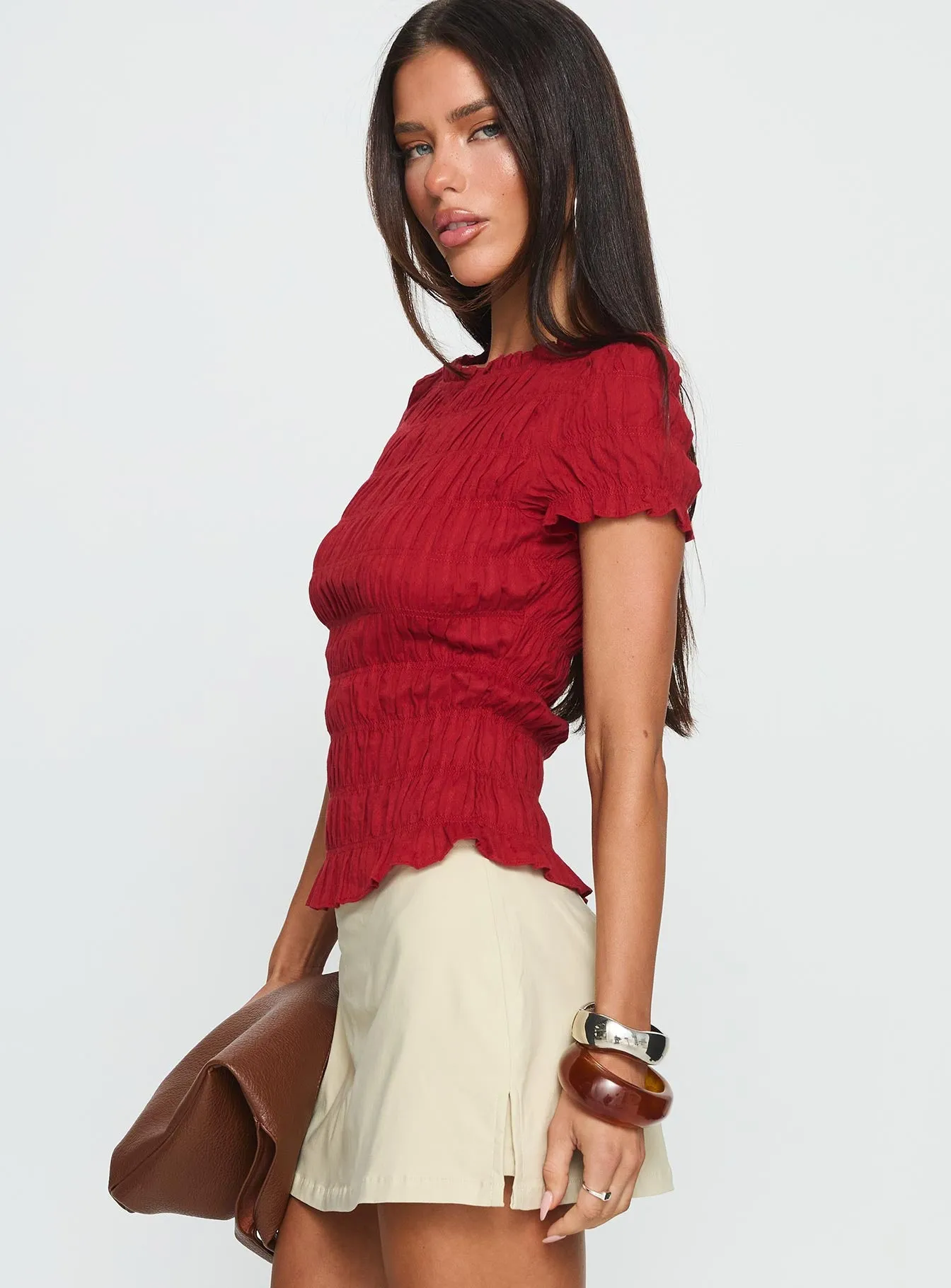 Romelle Shirred Top Red sold by Princess Polly product image thumbnail 3