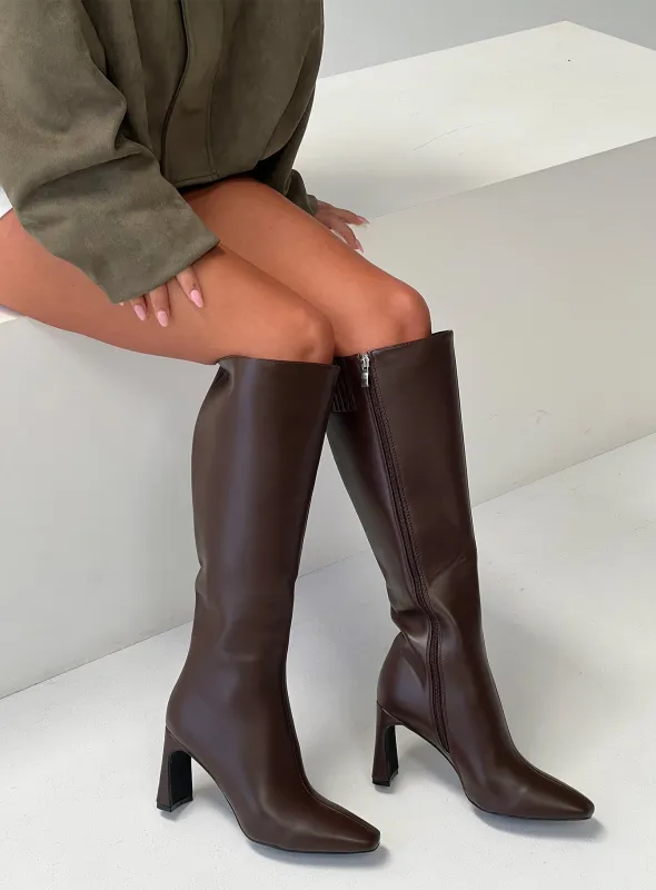 Sawyer Knee High Boots Brown sold by Princess Polly