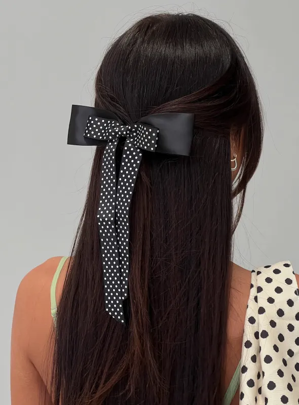 Reflecting Layered Bow Black Polka sold by Princess Polly