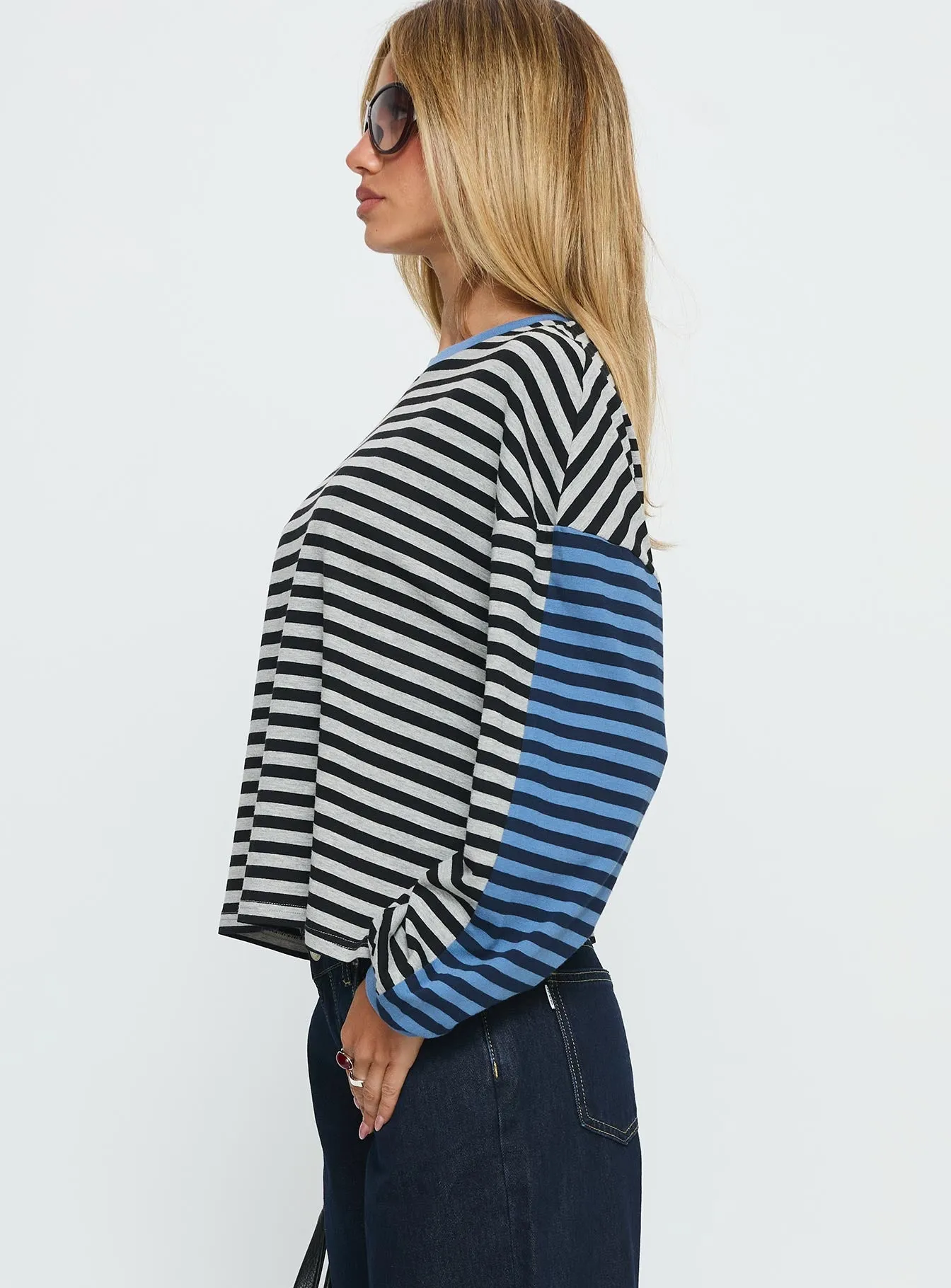 Taysha Long Sleeve Top Black / Grey Stripe sold by Princess Polly product image thumbnail 4