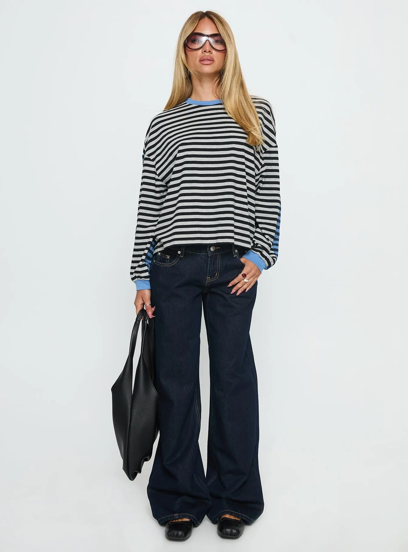 Taysha Long Sleeve Top Black / Grey Stripe sold by Princess Polly product image thumbnail 3