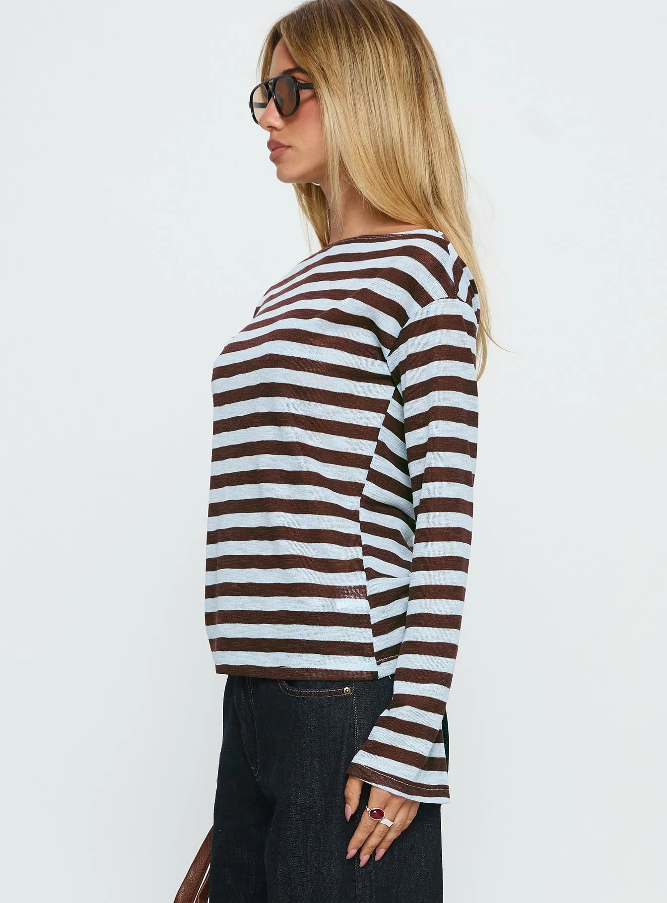 So Composed Boat Neck Long Sleeve Top Blue Stripe sold by Princess Polly product image thumbnail 4
